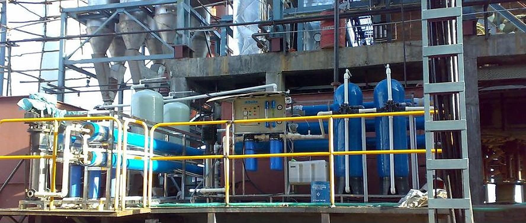 AQUASTAG reverse osmosis skid with FRP pressure vessels installed at a client site